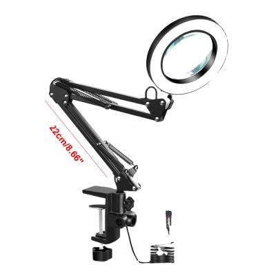 China Magnify Version Maixi Folding USB 5X Magnifying Glass 3 Colors Magnifying Table LED Lighted Clamp Reading Magnifier Third Party Soldering DIY Tool for sale