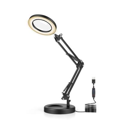 China Amazon Magnifying Desk Lamp 3 Colors Bright Magnifier For Nail Art 72 SMD LED 5X Lens 2 In 1 Magnifying Desk Lamp for sale