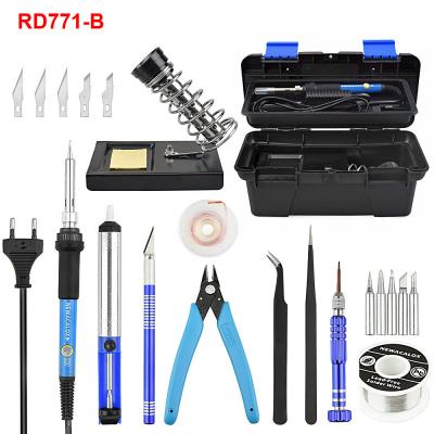 China Maixi Red EU/USA Adjustable Temperature DIY Tools 220V 60W Iron Kit SMD Repair Tool Kit 25pcs/lot Electric Soldering Soldering Tool Box for sale