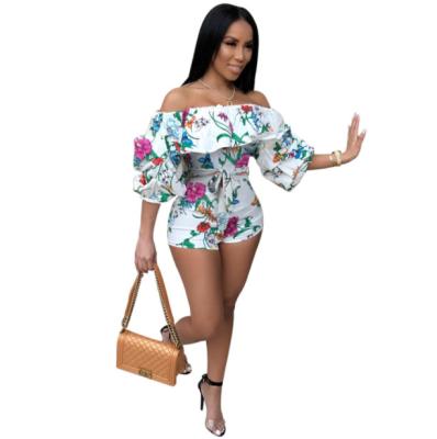 China RD 2021 Summer Late QUICK DRY Floral Off The Shoulder Crop Top And Shorts Womens Two Piece Set Clothing Plus Size Womens Clothes for sale