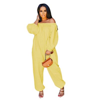 China Wholesale QUICK DRY Women's Clothing Fall 2021 RD Solid Color Off The Shoulder Oversized Women's One Piece Overalls And Rompers for sale