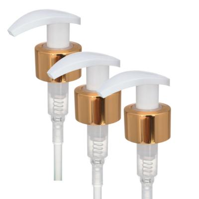 China Non Spill 28/410 Shiny Gold Lock Gold Foil Lotion Pump Anti-Drip Left Right Hand Dispenser for sale