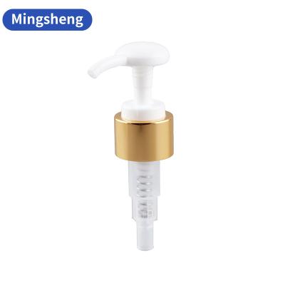 China Non Spill Aluminum Collar Liquid Pump 24/410 28/410 Shiny Gold Anodized Aluminum Lotion Pump for sale