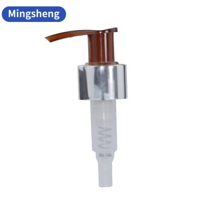 China Non Spill Beautiful Wholesale Shampoo Pump 24/410 28/410 Shiny Silver Aluminum Liquid Soap Pump for sale