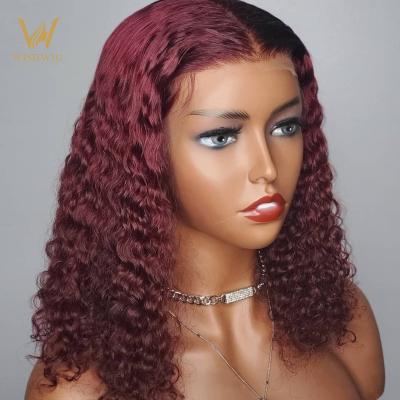 China Brazilian 13X4 Short Burgundy Pixie Machine Made Hd Human Hair French Hair 360 Full Lace Frontal Wigs With Baby Hair For Black Women for sale