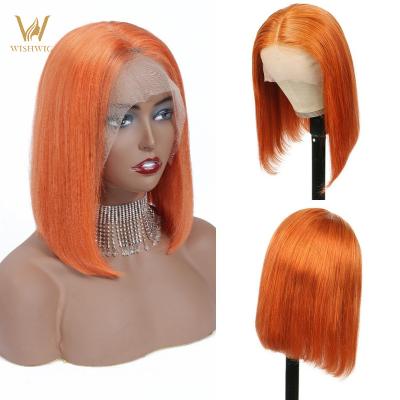 China Ginger Straight Silky Straight Orange Transparent Lace Wave Closure Hair Frontal Wigs Colorful Short Bob Accessories Women 13X4 Full Hd for sale