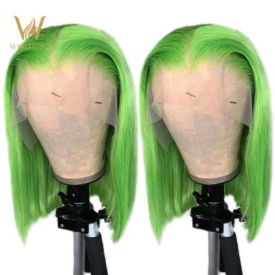 China Green Brazilian Straight Bob Wig Virgin Hair Vendors China Swiss Lace Silky Straight Bleached Wigs Hugh Grade Knot Lace Headband 4/4 Closure for sale