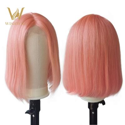 China Straight Lace Front Human Hair Wigs Swiss Pink Wave Bob Straight Hair Wigs Brazilian Virgin Hair Silky Straight Lace Front Wig for sale