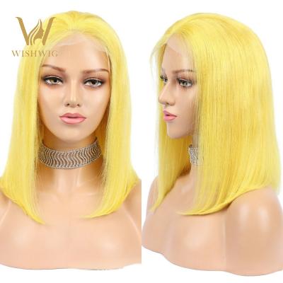 China Bob Natural Human Hair Virgin Silky Straight Wave Full U Wigs Deep Loose Yellow Finger Wave Lace Front Wigs For Black Women for sale