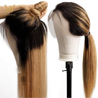 China Glueless Short Ombre Brown Hair Wholesale Brazilian Deep Wave Silky Straight Full Wave Hd Lace Headband Wigs Vendors for sale