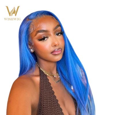 China Hd Mix Women's Double Density Wave 250 Human Hair Wigs T Piece Silky Straight Blue Transparent Drawn Full Lace Closure Frontal Vendor for sale