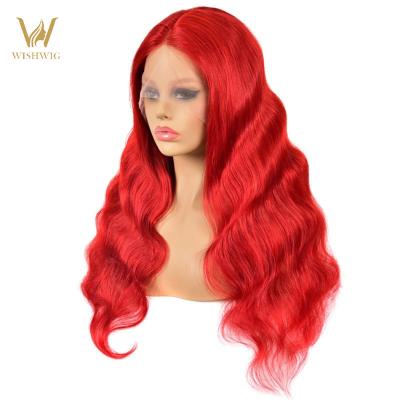 China Hd Human Hair Frontal Wigs Body Wave V Part Body Wave Vendor Wig 13X6 Lace Front Natural Raw Red Full Head Band for sale