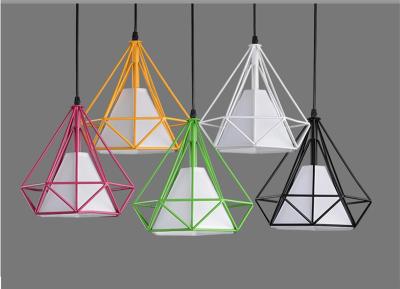 China Colorful Birdcage Pendant Scandinavian Modern Minimalist Art Pyramid Iron Led Pendant for sale