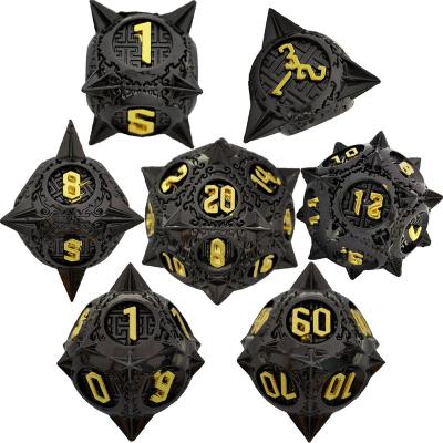 China Polyhedral Dice Set 7pcs To Bulk Custom Logo 19mm Polyhedral Dice Maker Custom Black Dungeons And Dragons Game RPG Dice Set dnd metal dice table set for sale