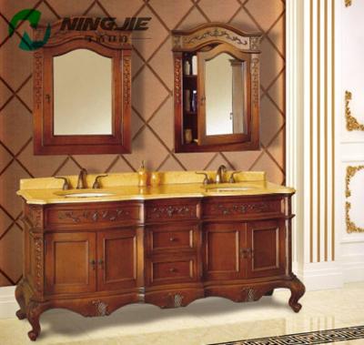 China Durable Stainless Steel Bathroom Vanity Double Sink Wooden Sink Cabinet for sale