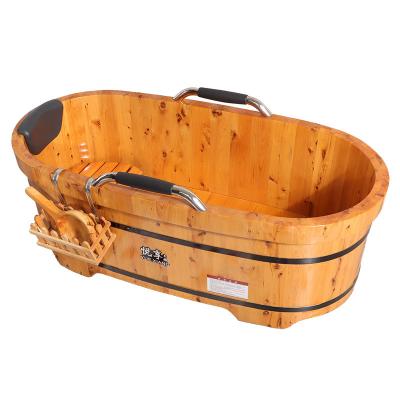 China Foshan Ningjie freestanding cedar wood bathtub with armrest for sale