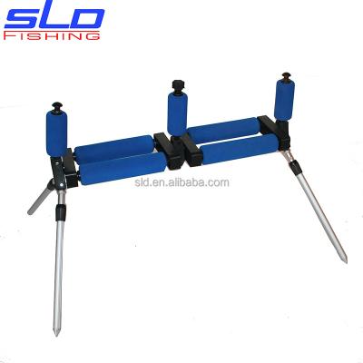 China Two Piece Rod Pod Aluminum Frame EVA Grid Foam Roll in Blue Color for Match and Pole Fishing Rod Rest Holder for sale