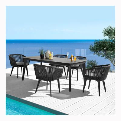 China Contemporary High End Custom Outdoor Stylish Woven Rattan Table Chair Set for sale