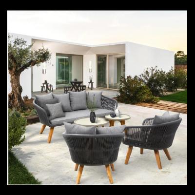 China Modern High End Custom Outdoor Sectional Wood Table And Waterproof Fabric Sofa Set for sale