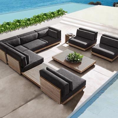 China Hot Sale Contemporary Modern Patio Furniture Wooden Outdoor Garden Teak Sofa Set for sale