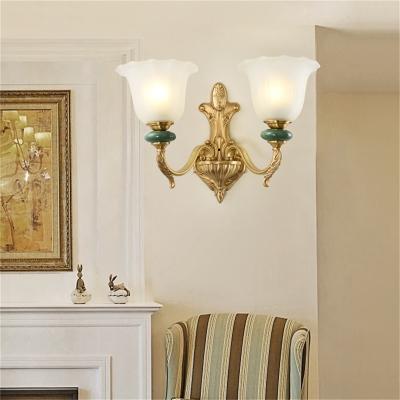 China Modern European Indoor Brass Ceramic Luxury LED Sconces Holders Ceramic Home Fixture Wall Style Decorative Light for sale