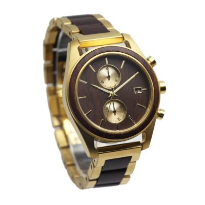 China Auto Date Made In China Stainless Steel Watch 2 Wood Eyes With Calendar Men Wrist for sale