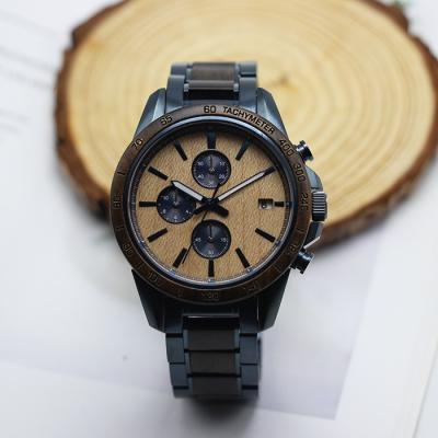 China Wholesale Multifunction Wooden Chronograph Shenzhen 3 Eyes Stainless Steel Men's Watch for sale