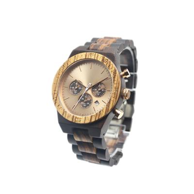 China Chronograph Manufacturer Business Multifunctional Stainless Steel Quartz Wood Men Watch for sale