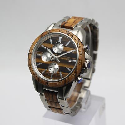 China Wholesale Chronograph Sports Stainless Steel Quartz Multifunctional Wooden Men Watch 3 Eyes for sale