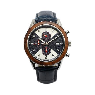 China Newest Design Multifunctional Mens Automatic Date Design Wooden Metal Watch With Leather Strap for sale