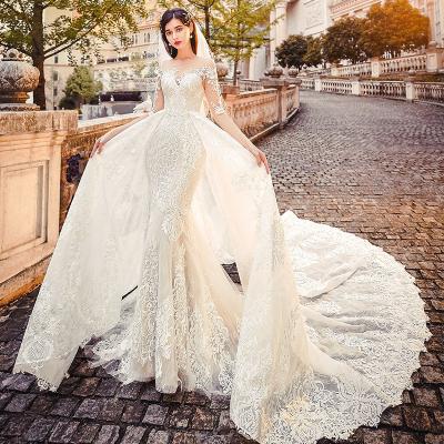 China Anti-Static Long Sleeve Ball Gown Wedding Dresses Bridal Gowns With Trail for sale