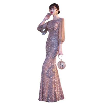 China Temperament anti-static sequin banquet fishtail slim long evening dress for women for sale