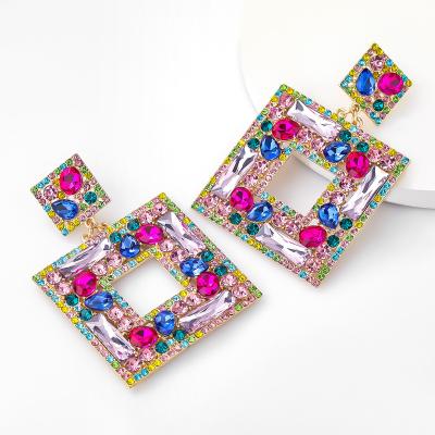 China Vintage Women's Exaggelated Large Geometric Rhinestone Drop Earrings for sale