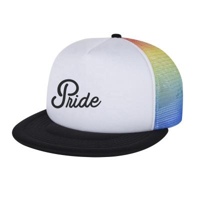 China COMMON Mesh Trucker Cap 100% Polyester Foam 5 Panel Rainbow for sale