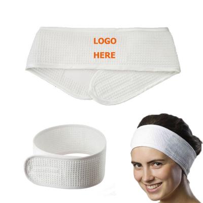 China Soft And Skin-Friendly Cotton Waffle Weave Spa Custom White Headband for sale