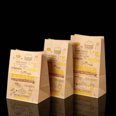 China Custom Size Disposable Brown Kraft Paper Bags for Bread, Sandwich Flat Bottom Food Take Out Paper Bag for sale