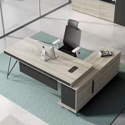 China Modern Design Furniture Stainless Steel Metal Office Desk Table Commercial Luxury Wood Manager Convertible Chair Executive Boss Table for sale