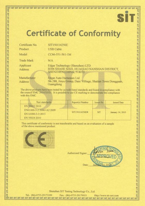 CE,COC - Edgar Auto Harnesses LTD.