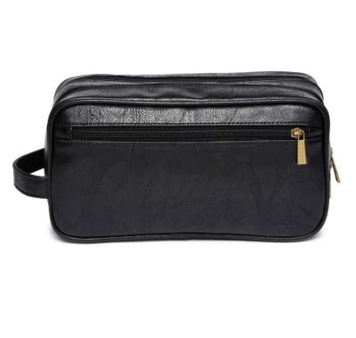 China Hot Selling Black Leather Zipper Men's Travel Wash Weekend Fashion Fashion PU Toiletry Bag for sale