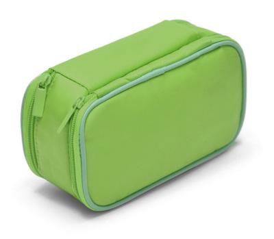 China Custom Green Microfiber Fashion Makeup Bag Double Zipper Double Layers Cosmetic Brush Bag for sale