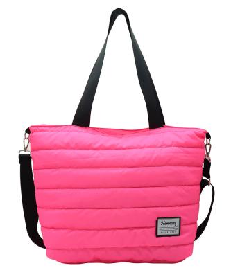 China Customized Handled Shopping Bag with Logo Print Quilted Market Beach Large Tote Bag Pink Shopping Bag for sale