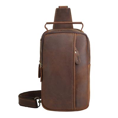 China Custom Vintage Leather Sling Bag Everyday Life Cross - Body Chest Shoulder Bag For Men for sale