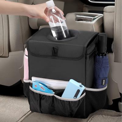 China Luxury Auto Car Trash Can Garbage Trash Bag For Cars With Lid And Storage Pockets Leak Proof Vehicle Car Hanging Organizer for sale