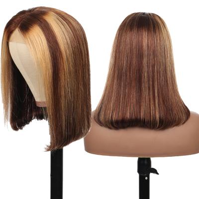 China BOB Wigs 4x4 5x5 6x6 BOB Wigs 4x4 5x5 6x6 Closure Hair Highlight Wave Wig Silky Straight Hd 13x4 Short Lace Front Wigs With Bangs for sale