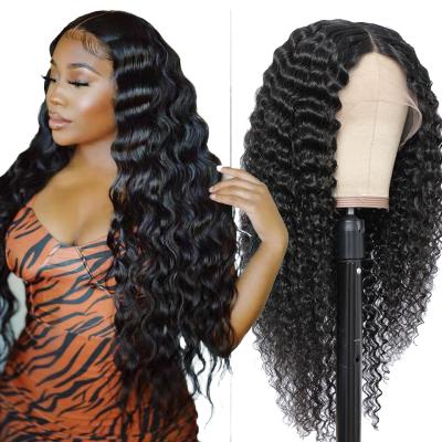 China Wholesale 100% Silky Straight High Wave 100% Brazilian Deep Wave Human Hair Lace Wig 4*4 Transparent Lace Frontal Closure Wig for sale