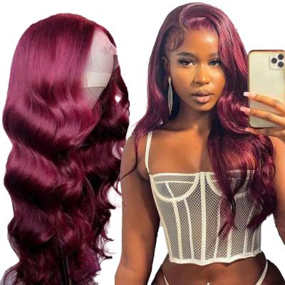 China Beauty Hair Burgundy Color Silky Straight Deep Wave Body Wave Wigs Brazilian Virgin Hair Lace Wigs Virgin Hair Lace Wigs for sale