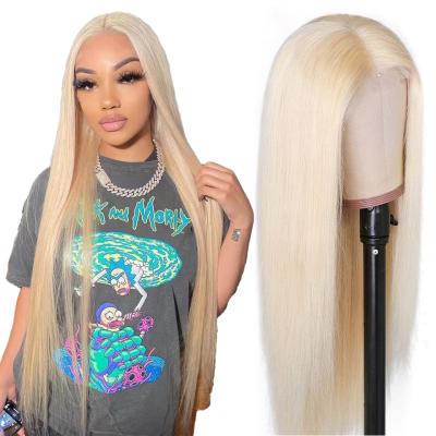 China Silky Straight Blonde Wave 613 Transparent Lace Wig , 180% Density Brazilian Straight 13x4 Lace Frontal Human Hair Wigs for sale