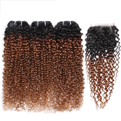 China Kinky Curly Extensions 1B/4/30 Remy Hair Weave Hair 1PC Ombre Brazilian Hair Silky Straight Three Wave Bundles for sale