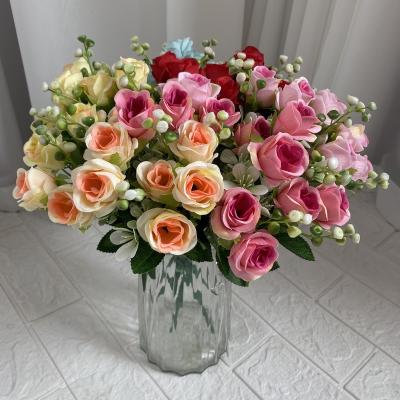 China Wholesale Silk Artificial Flowers Rose Rose Bouquet 10 Heads Red Roses Artificial Flower Group For Wedding Decor for sale