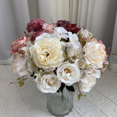 China Silk Peony Artificial Flowers 6 Branches Peony Bouquet Quality Wedding Silk Flower Decoration Peony With Hydrangeas for sale